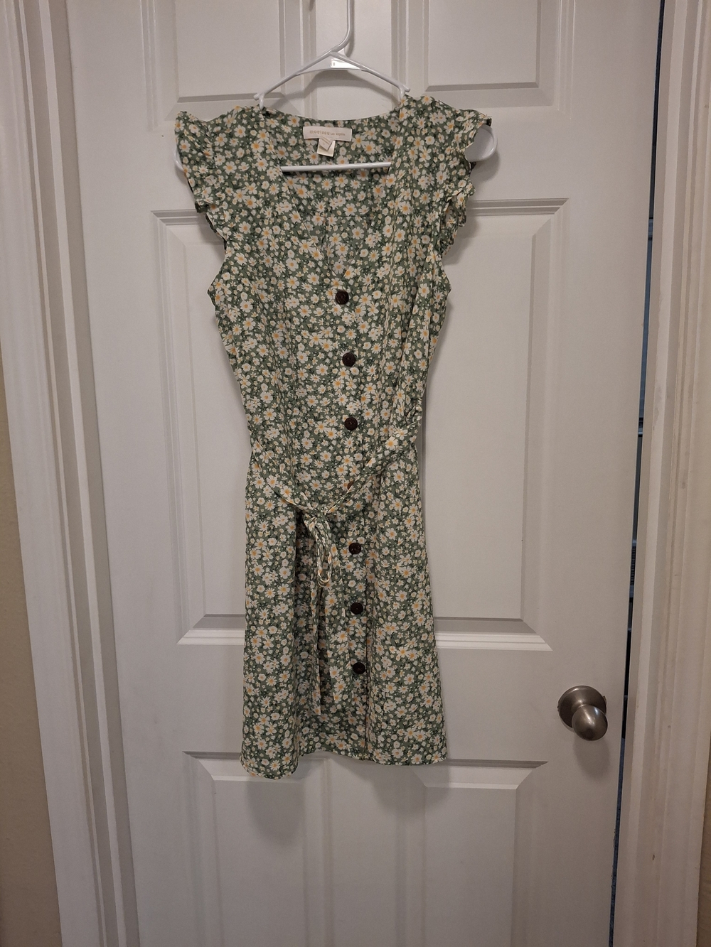 Monteau Green Floral Midi Dress with Cream Flowers